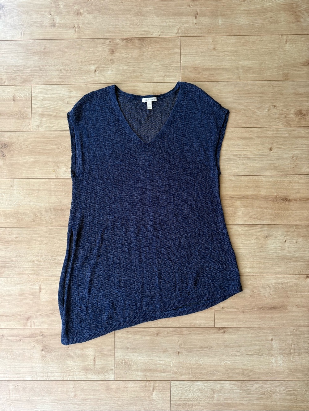Eileen Fisher Navy Open Knit Sleeveless Tunic Top Linen Blend Minimalist